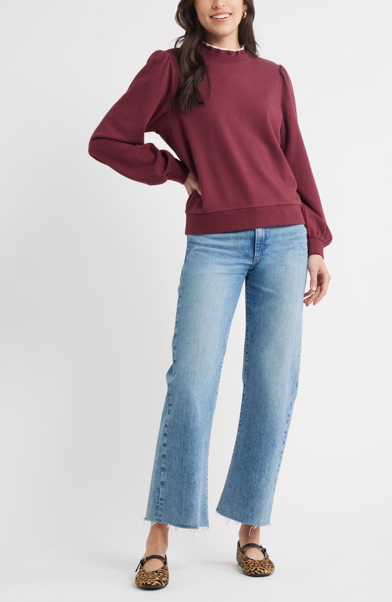 Caslon<sup>®</sup> Ruffle Crewneck Sweatshirt, Alternate, color, Burgundy Tannin