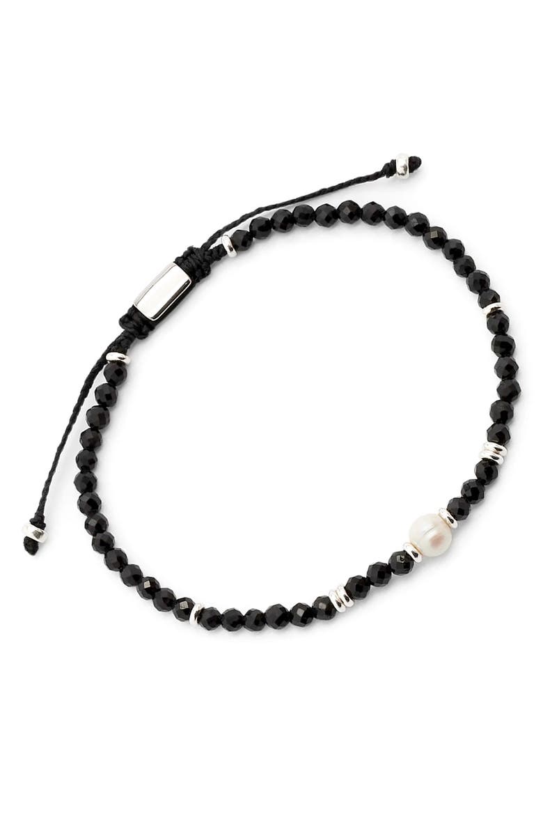 Onyx and Pearl Center Beaded Pull Bracelet, Main, color, Black White