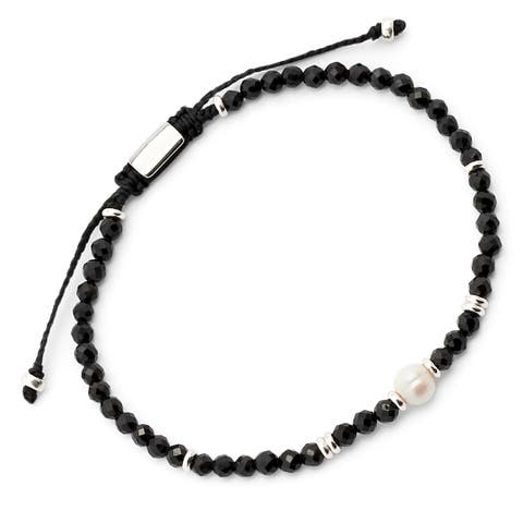 Onyx and Pearl Center Beaded Pull Bracelet