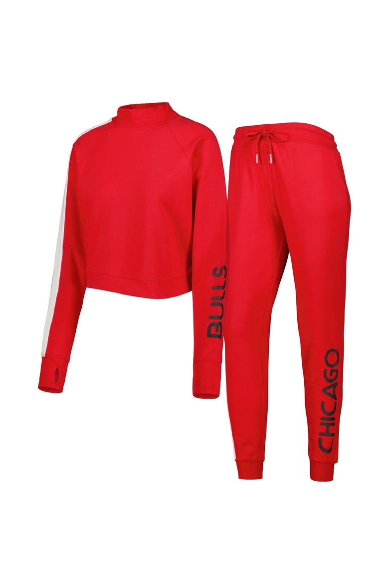 Women's Lusso Red Chicago Bulls Maddie & Matildas Raglan Tri-Blend Pullover Hoodie & Jogger Pants Set, Main, color, Red