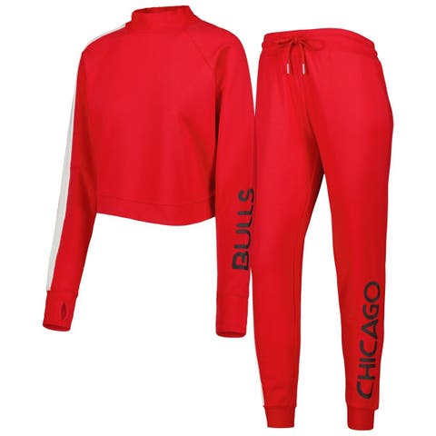 Women's Lusso Red Chicago Bulls Maddie & Matildas Raglan Tri-Blend Pullover Hoodie & Jogger Pants Set