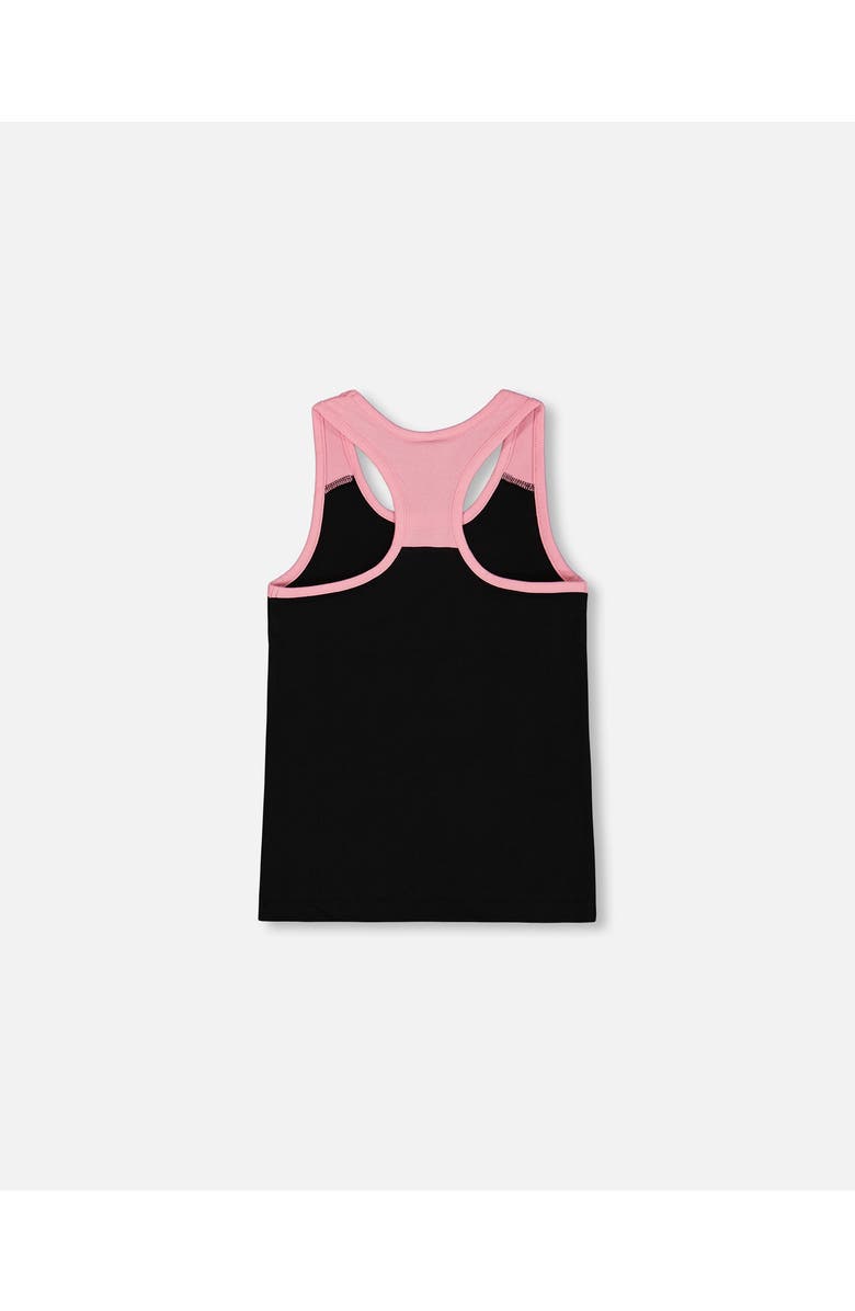 Deux par Deux Girl's Organic Cotton Racerback Tank Top Black And Candy Machine, Alternate, color, Black And Candy Machine