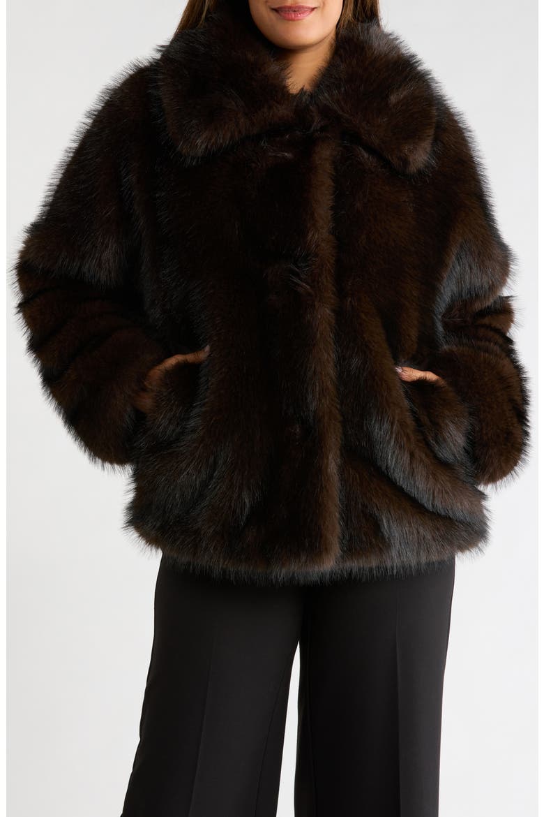 Tipped Faux Fur Jacket, Main, color, DARK BROWN