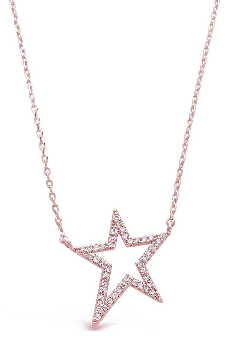 Sterling Forever Cubic Zirconia Star Necklace, Main, color, Rose Gold
