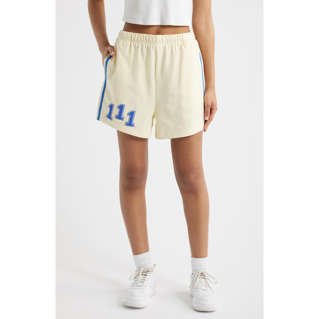 The Mayfair Group Athletic Department Graphic Sweat Shorts In Yellow