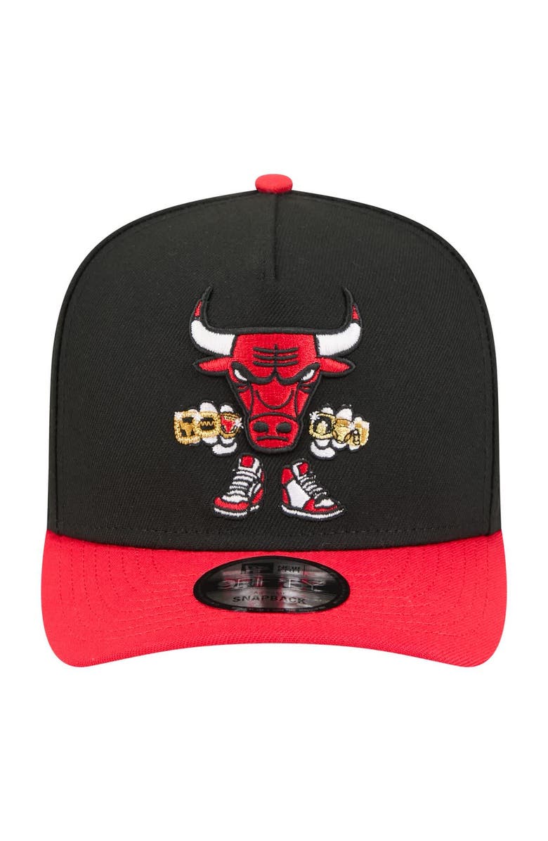 New Era Men's New Era  Black Chicago Bulls Injection Cartoon Logo A-Frame 9FIFTY Adjustable Hat, Alternate, color, Black