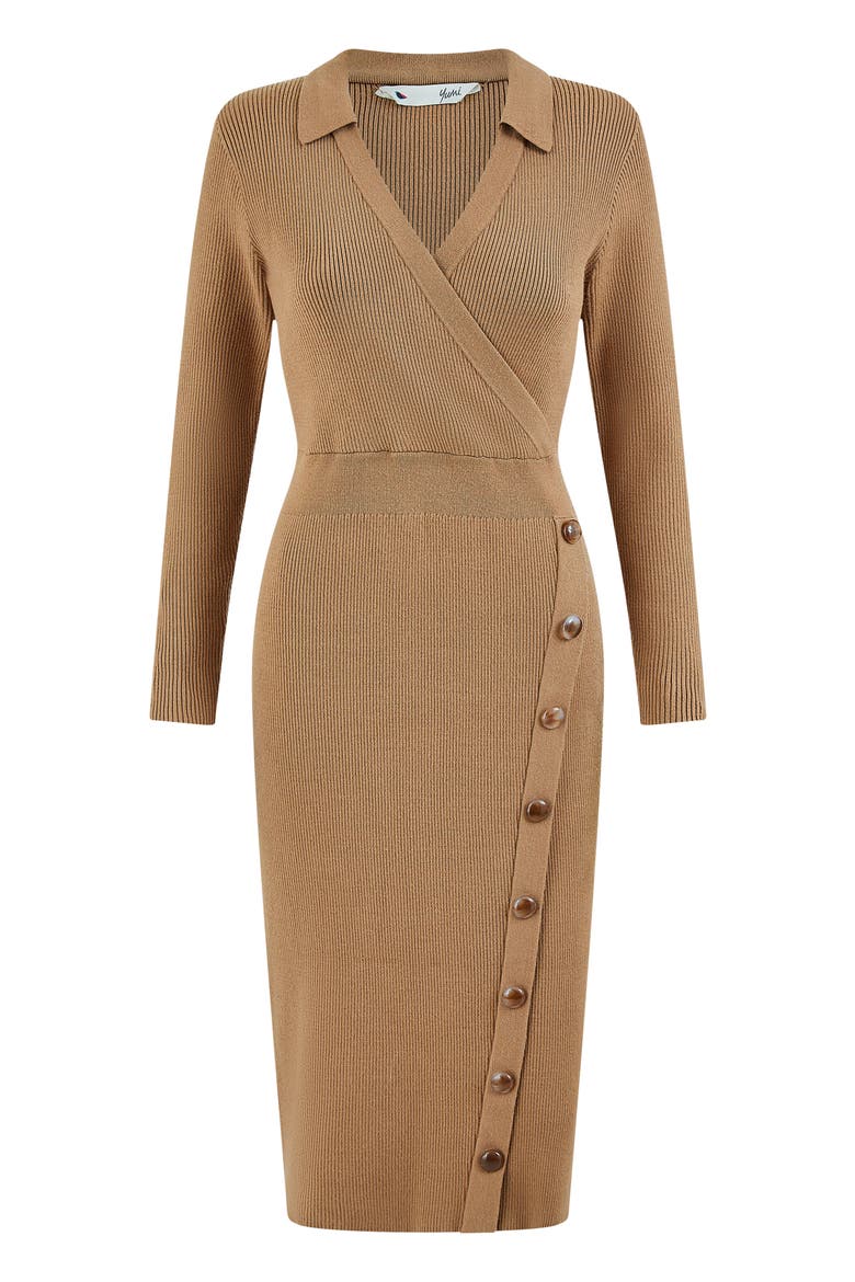 Knitted Button Detailed Midi Dress, Alternate, color, Brown