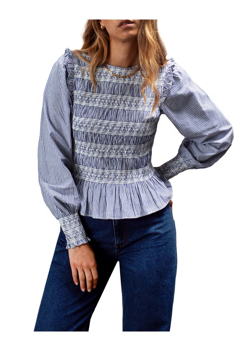 Stripe Shirred Blouse, Alternate, color, Blue