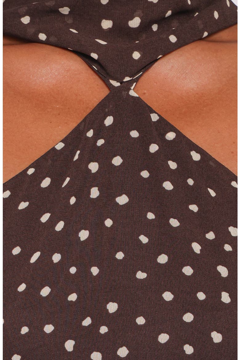 Elva Midi Halter Dress, Alternate, color, BROWN POLKA DOT