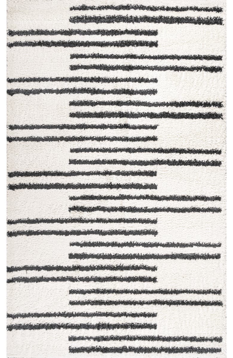 JONATHAN Y Petra Stripe Geometric Shag Area Rug, Main, color, White/Gray