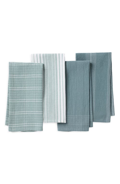 Coyuchi Fillmore Set Of 4 Organic Cotton Kitchen Towels In Blue