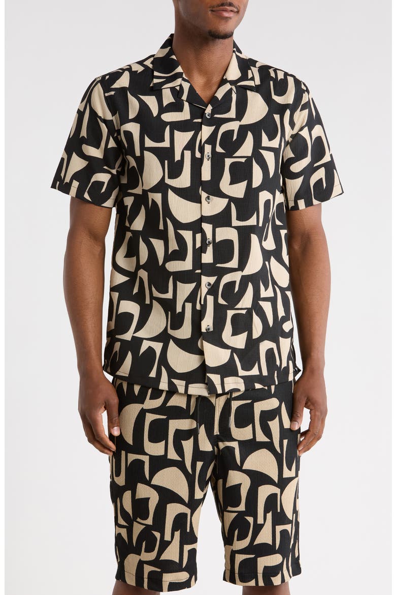 Abstract Print Camp Shirt, Main, color, SEMOLINA