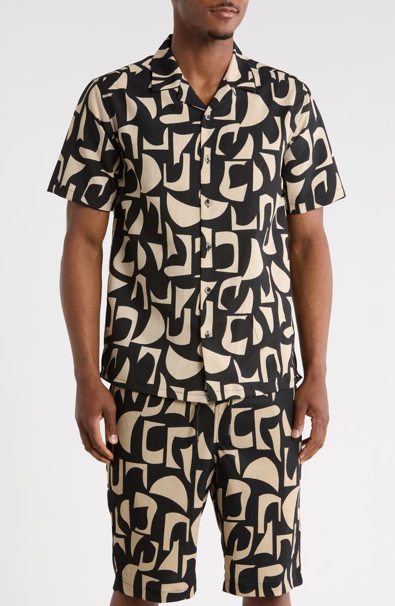T.R. PREMIUM Abstract Print Camp Shirt, Main, color, Semolina