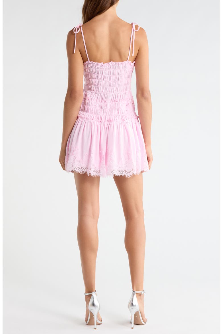 Shirred Tie Shoulder Lace Trim Minidress, Alternate, color, PINK