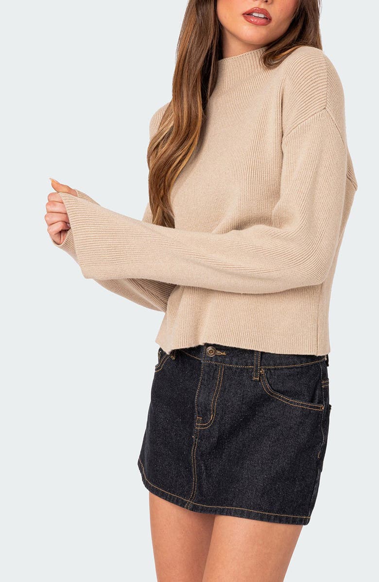 EDIKTED Kimberly Rib Funnel Neck Sweater, Alternate, color, Beige