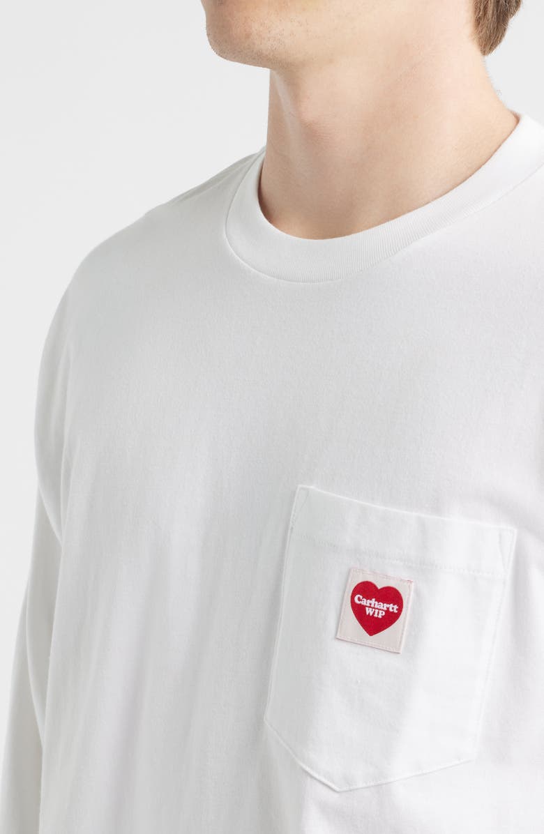 Carhartt Work In Progress Pocket Heart Long Sleeve Cotton T-Shirt, Alternate, color, White / Red
