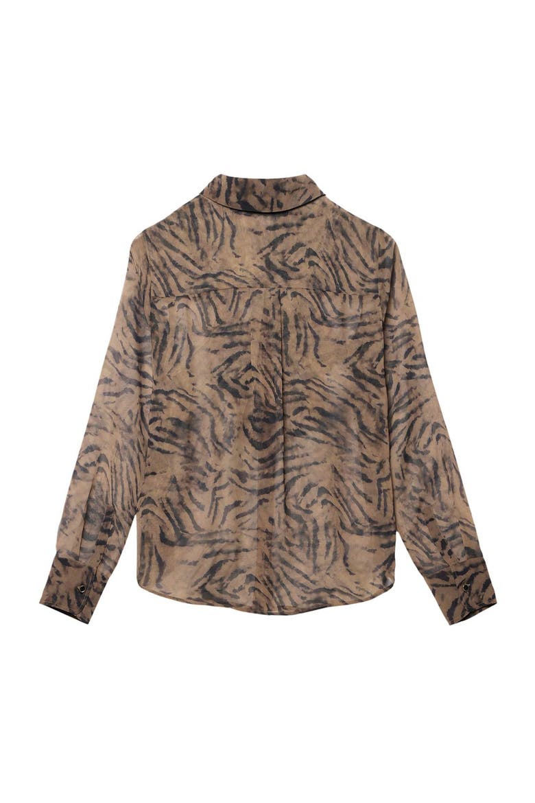 Ruffle Detail Button Down Blouse, Alternate, color, Brown