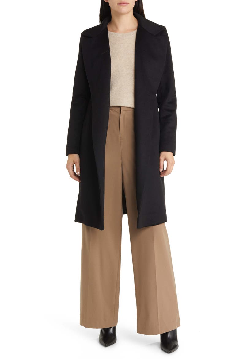 Casey Belted Cashmere Wrap Coat, Alternate, color, BLACK