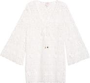 Milly Viara Geo Long Sleeve Lace Sheer Cover-Up Minidress