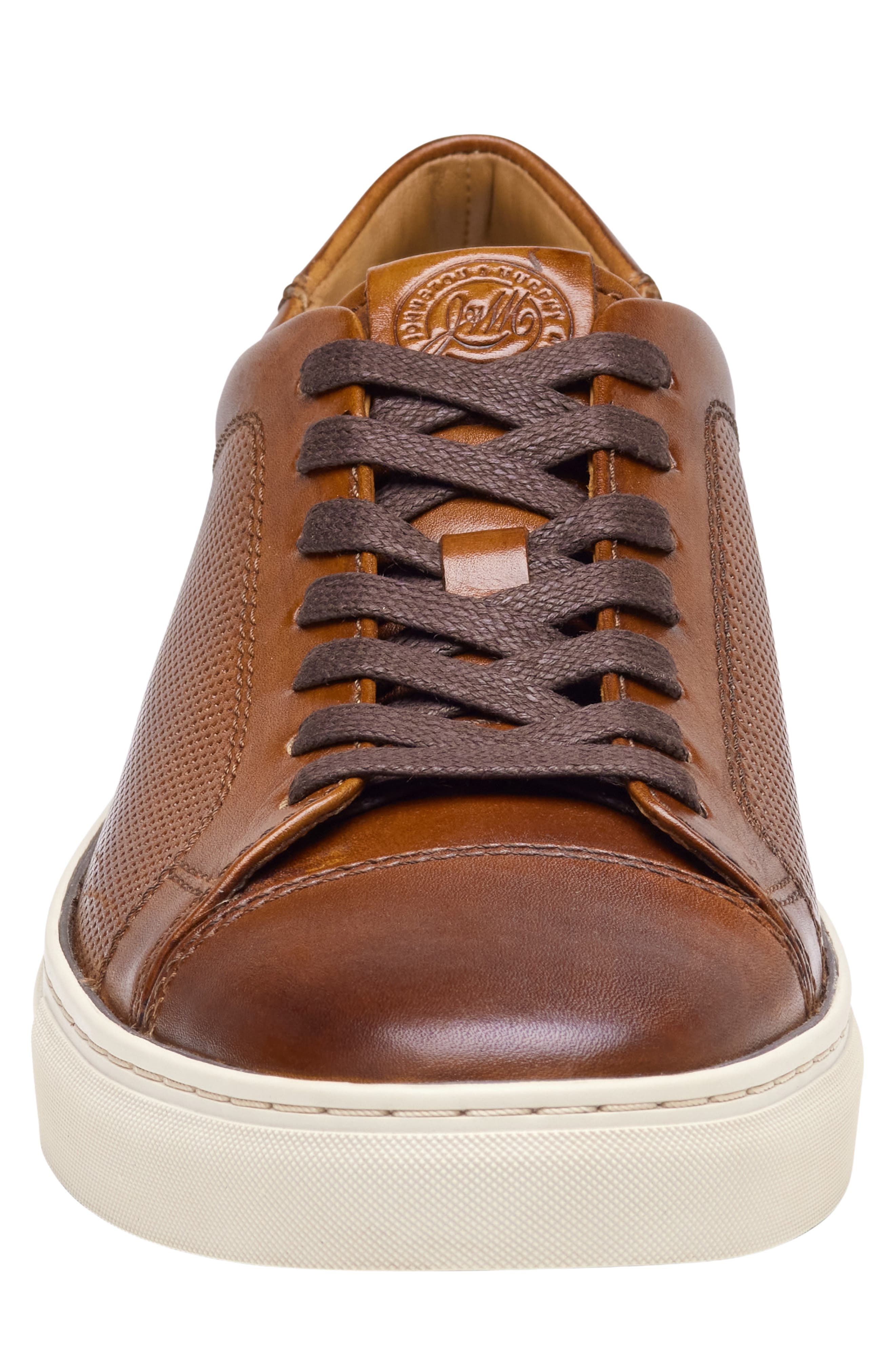 Luther Perforated Leather Sneaker, Alternate, color, COGNAC HAND-FINISHED FULL