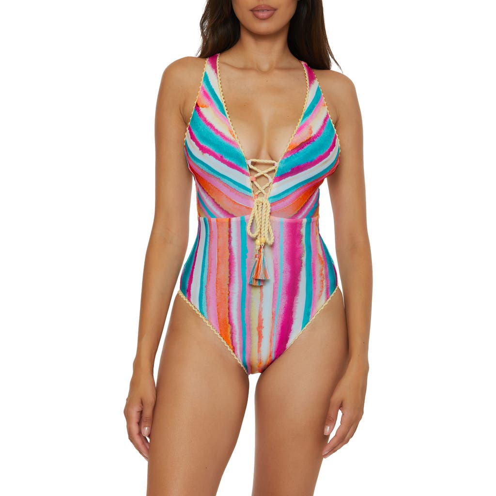 Lucky Brand Porto Covo Lace-up One-piece Swimsuit In Multi
