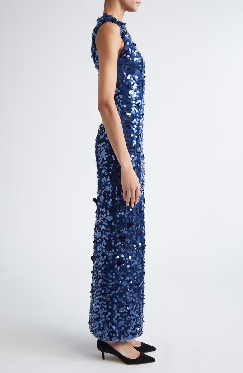 Carolina Herrera Paillette Embroidered Sleeveless Mesh Column Gown, Alternate, color, Dark Navy