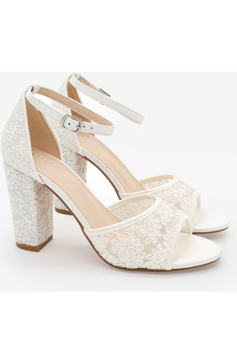 Kailee P Faith Crochet Lace Block Heel Sandals with Ankle Strap, Main, color, White