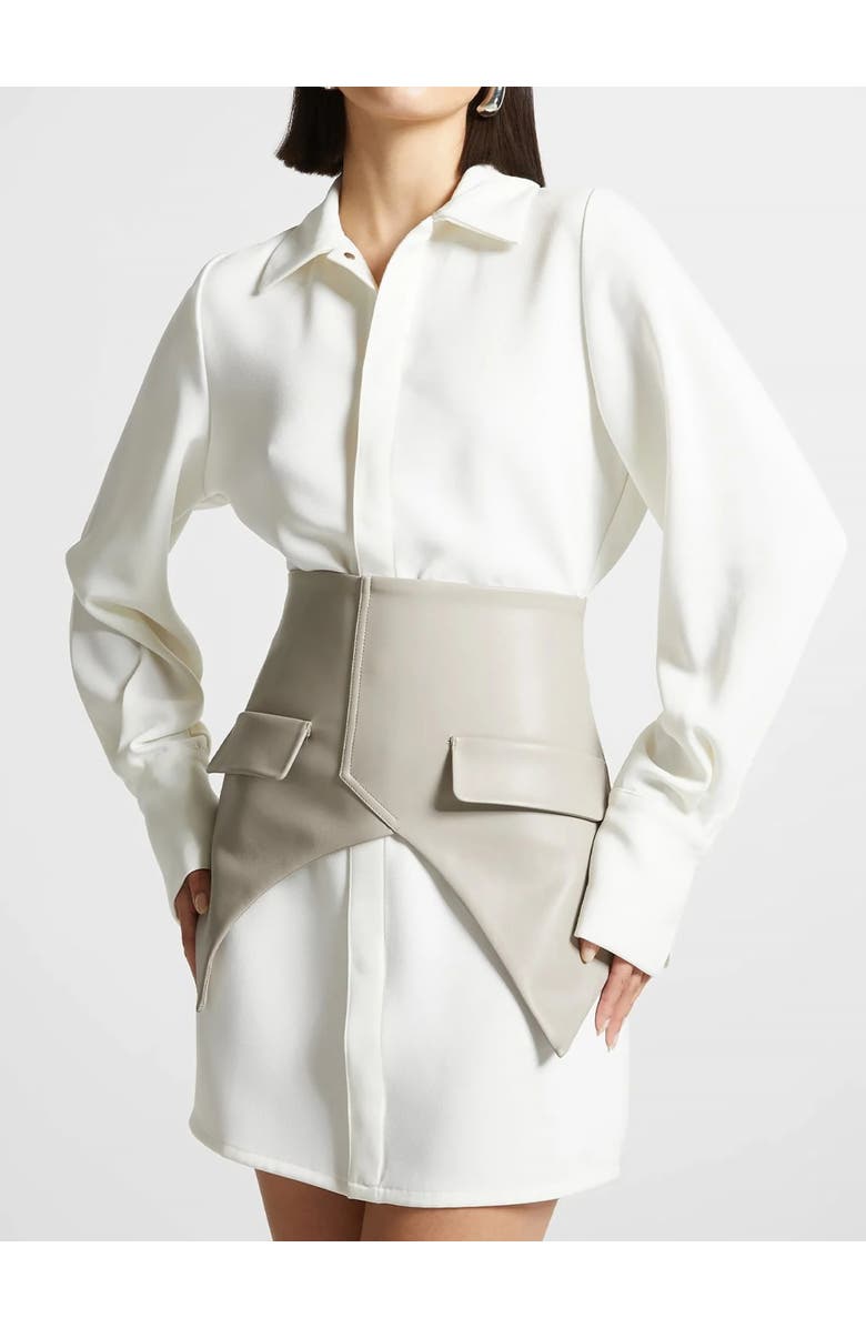 Manière De Voir Corset Shirt Dress, Alternate, color, White/Beige