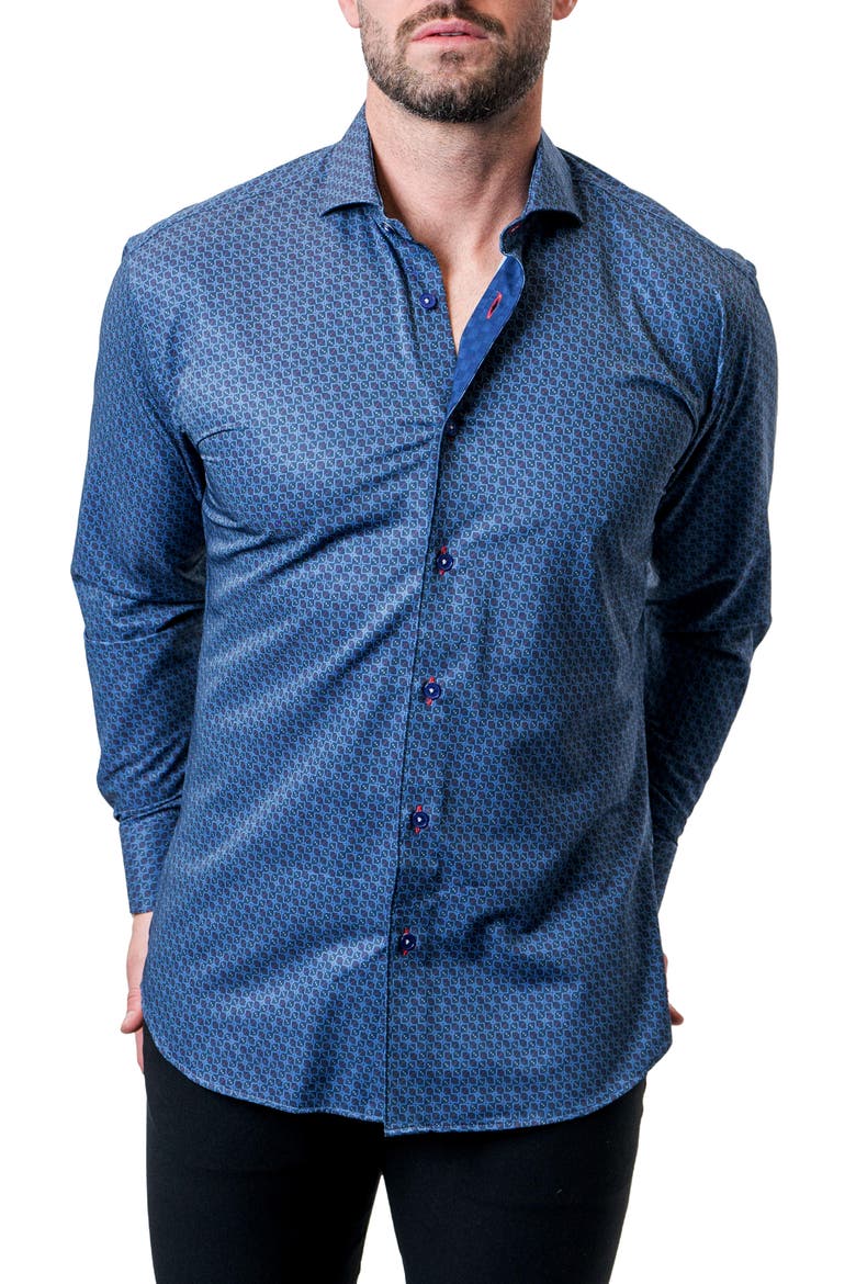 Einstein Maze Gingham Blue Contemporary Fit Button-Up Shirt, Alternate, color, BLUE