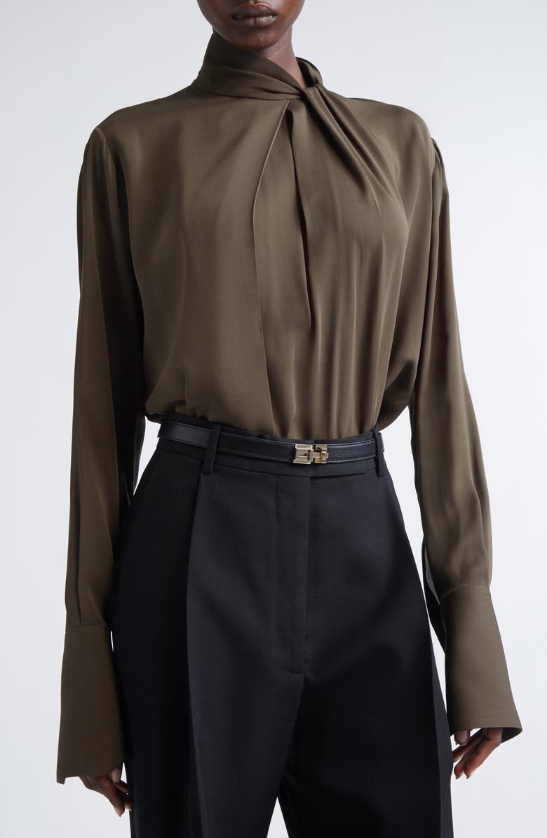 TOM FORD Keyhole Cutout Washed Silk Georgette Top, Alternate, color, Kb349 Desert Palm