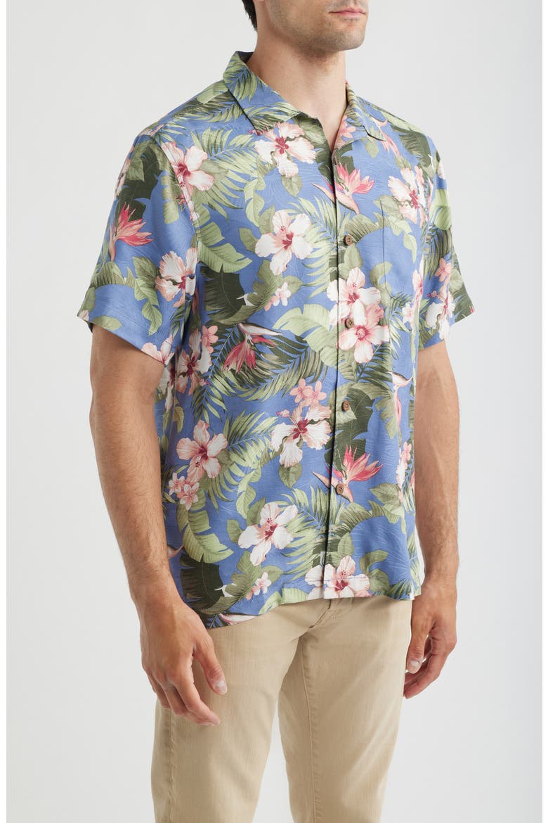 Flora Festival Silk Camp Shirt, Alternate, color, PEACHY SWEET
