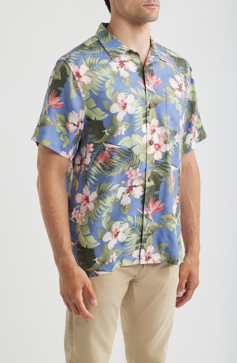 Tommy Bahama Flora Festival Silk Camp Shirt, Alternate, color, Peachy Sweet