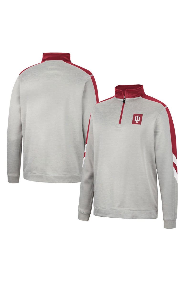 COLOSSEUM Men's Colosseum Gray/Crimson Indiana Hoosiers Bushwood Fleece Quarter-Zip Jacket, Main, color,