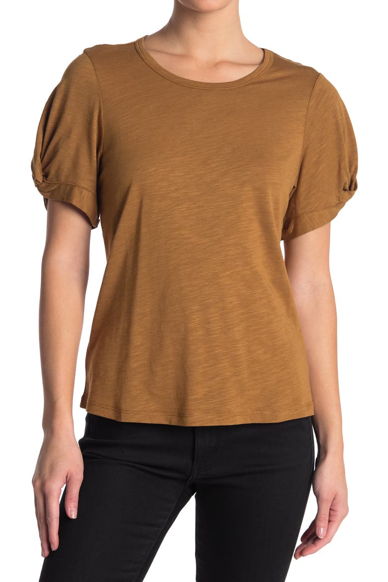Twisted Sleeve Knit T-Shirt, Main, color, BRONZER