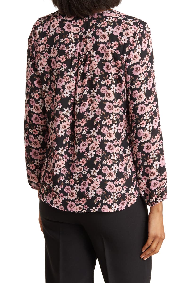 Pleione Floral V-Neck Shirred Long Sleeve Top, Alternate, color, 