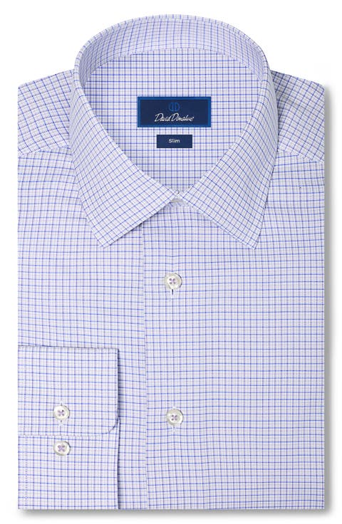Slim Fit Check Stretch Cotton Twill Dress Shirt