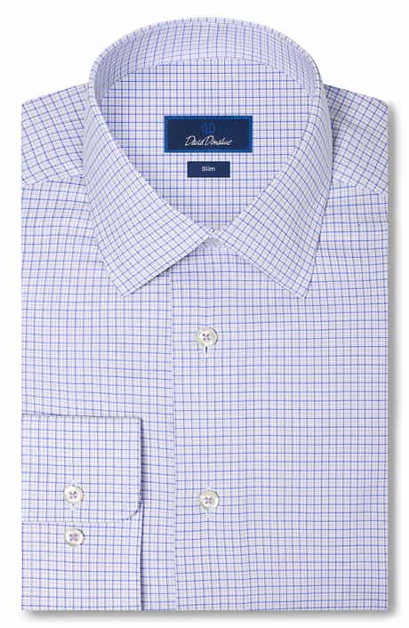 Slim Fit Check Stretch Cotton Twill Dress Shirt