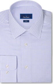David Donahue Slim Fit Check Stretch Cotton Twill Dress Shirt