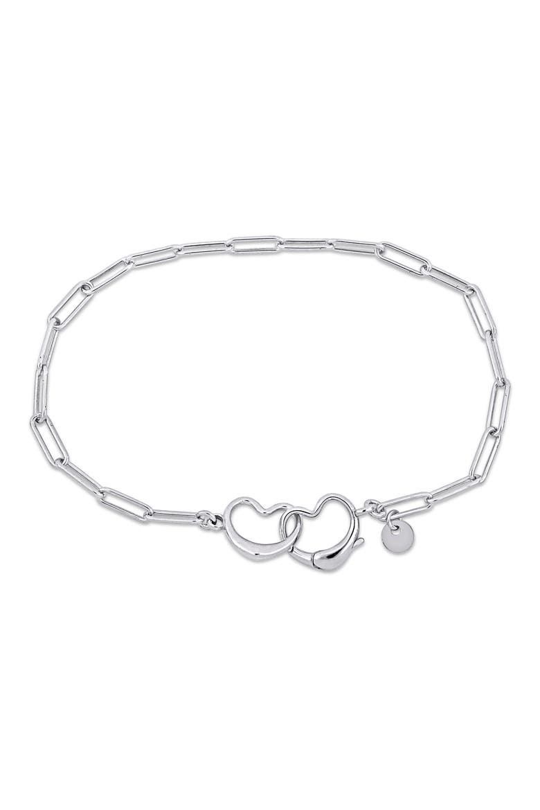 Double Heart Paperclip Link Bracelet, Main, color, SILVER