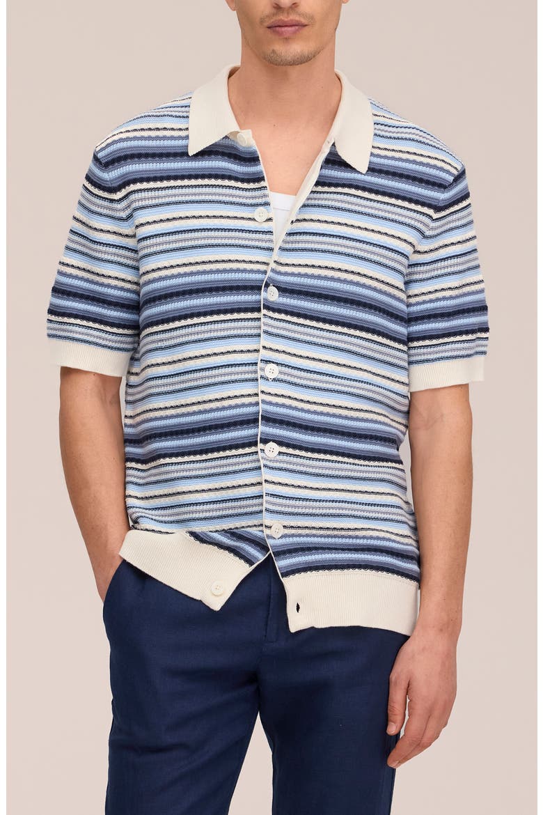 Nolan Striped Organic Cotton Polo Cardigan, Alternate, color, NAVY MULTI