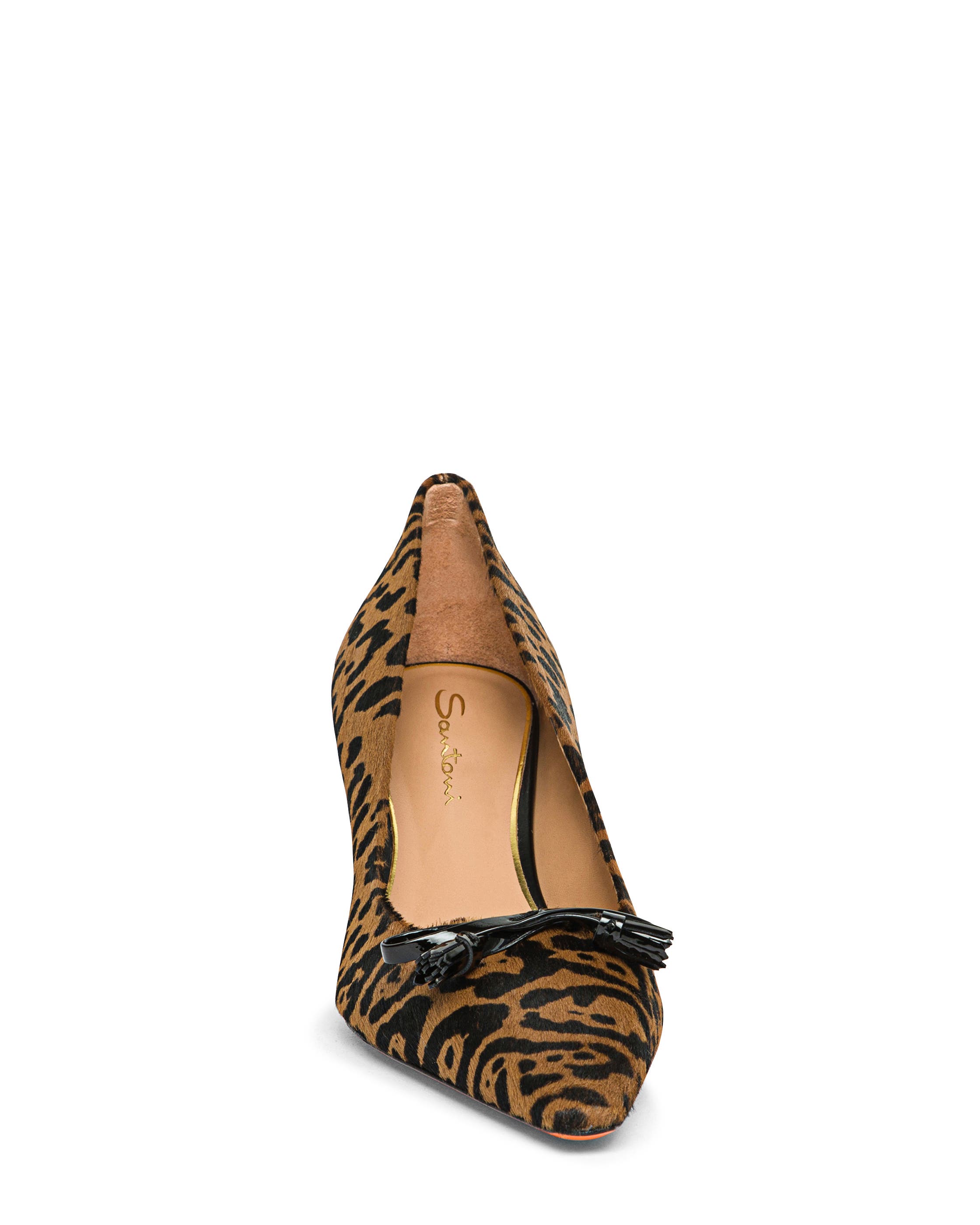Santoni Mid-Heel Leopard-Print Pony Hair Pumps, Alternate, color, Brown