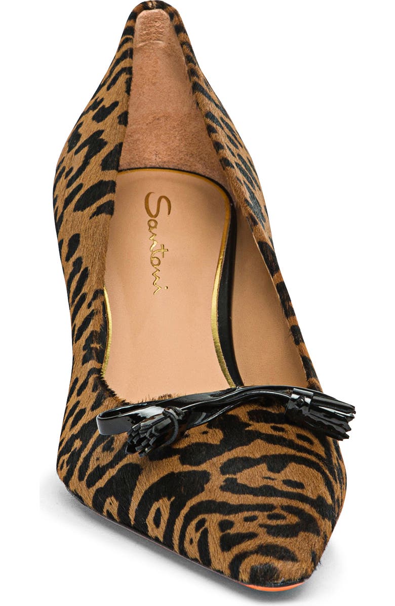 Santoni Mid-Heel Leopard-Print Pony Hair Pumps, Alternate, color, Brown