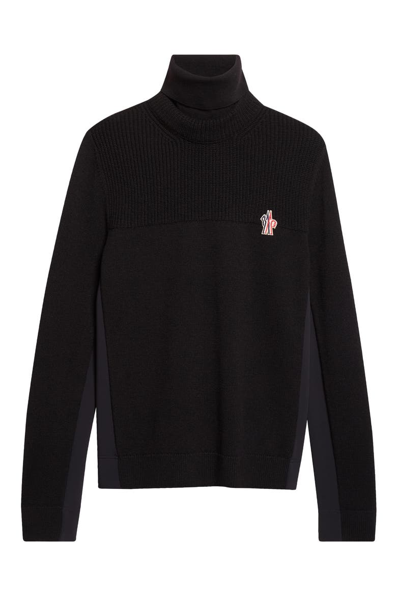 Mixed Media Turtleneck Sweater, Main, color, BLACK