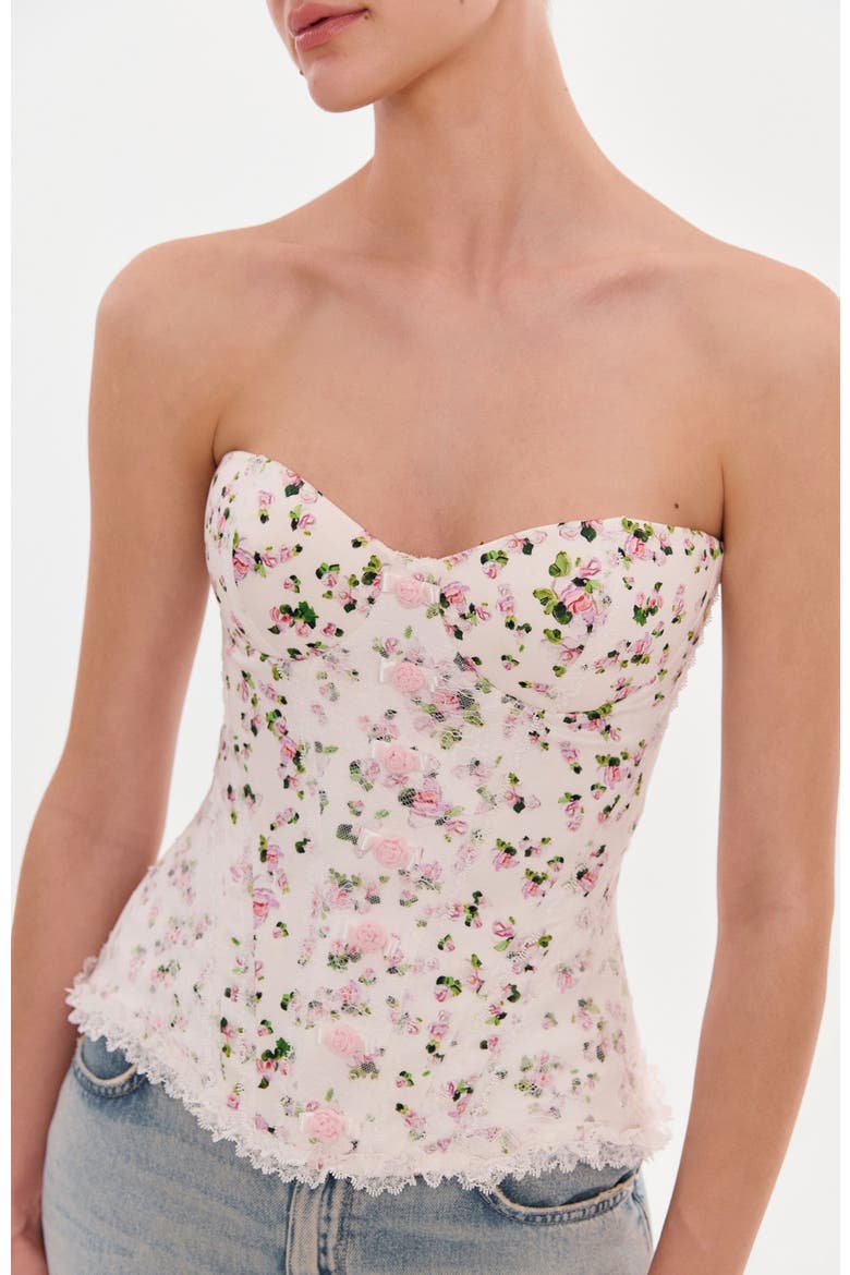 Structured Satin Corset Top With Rosebuds for Special Occasions, Alternate, color, Apple Blossom