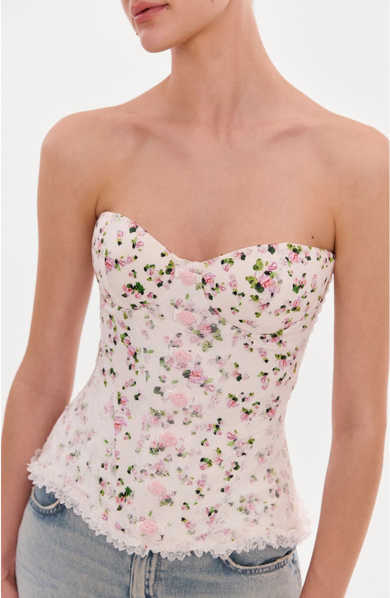 Milla Structured Satin Corset Top With Rosebuds for Special Occasions, Alternate, color, Apple Blossom