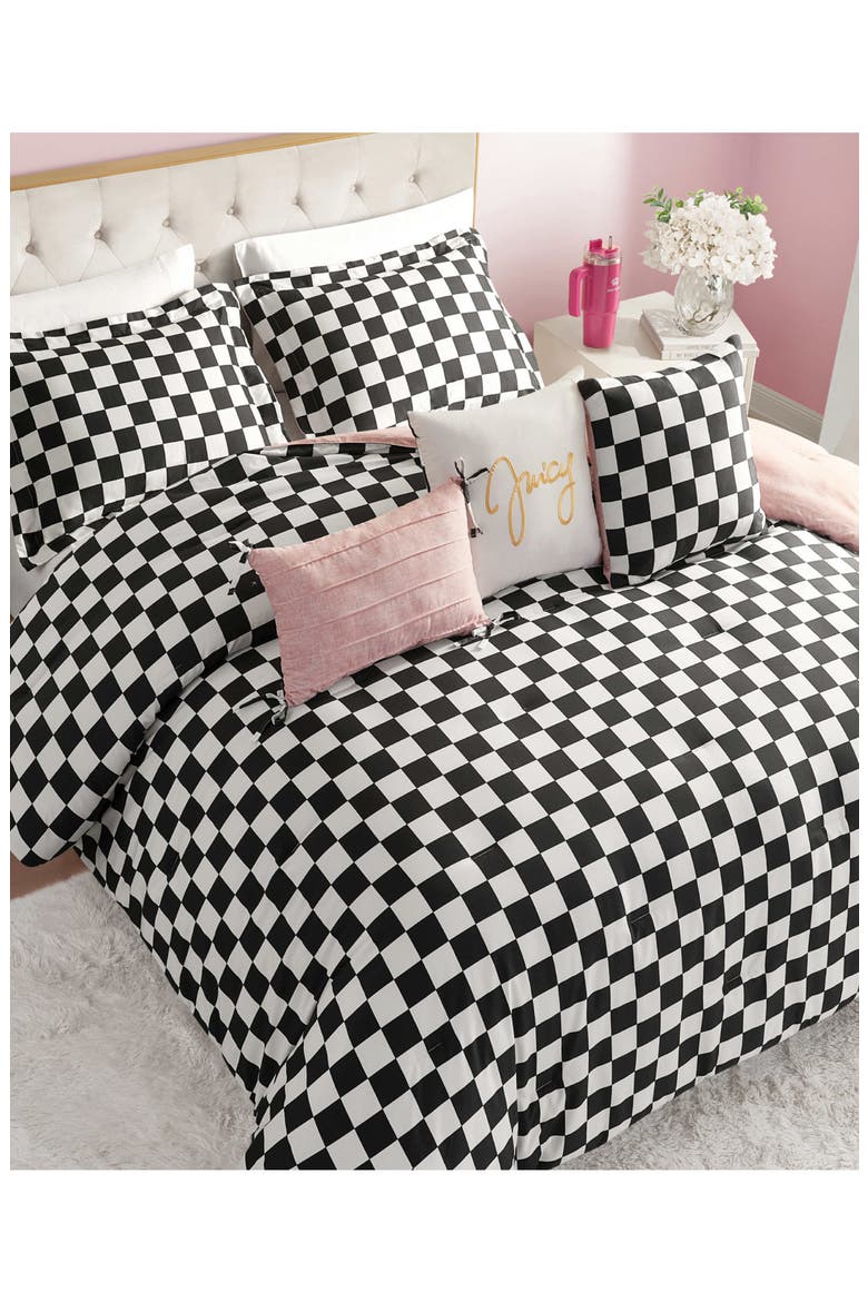 Checkerboard Reversible Comforter & Sham Set, Alternate, color, CHECKERBOARD BLACK/ WHITE