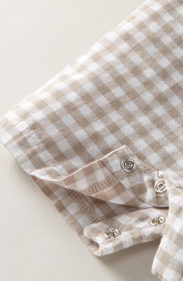 Nordstrom Cotton Bodysuit & Shortalls Set, Alternate, color, Beige O Light Heather Gingham