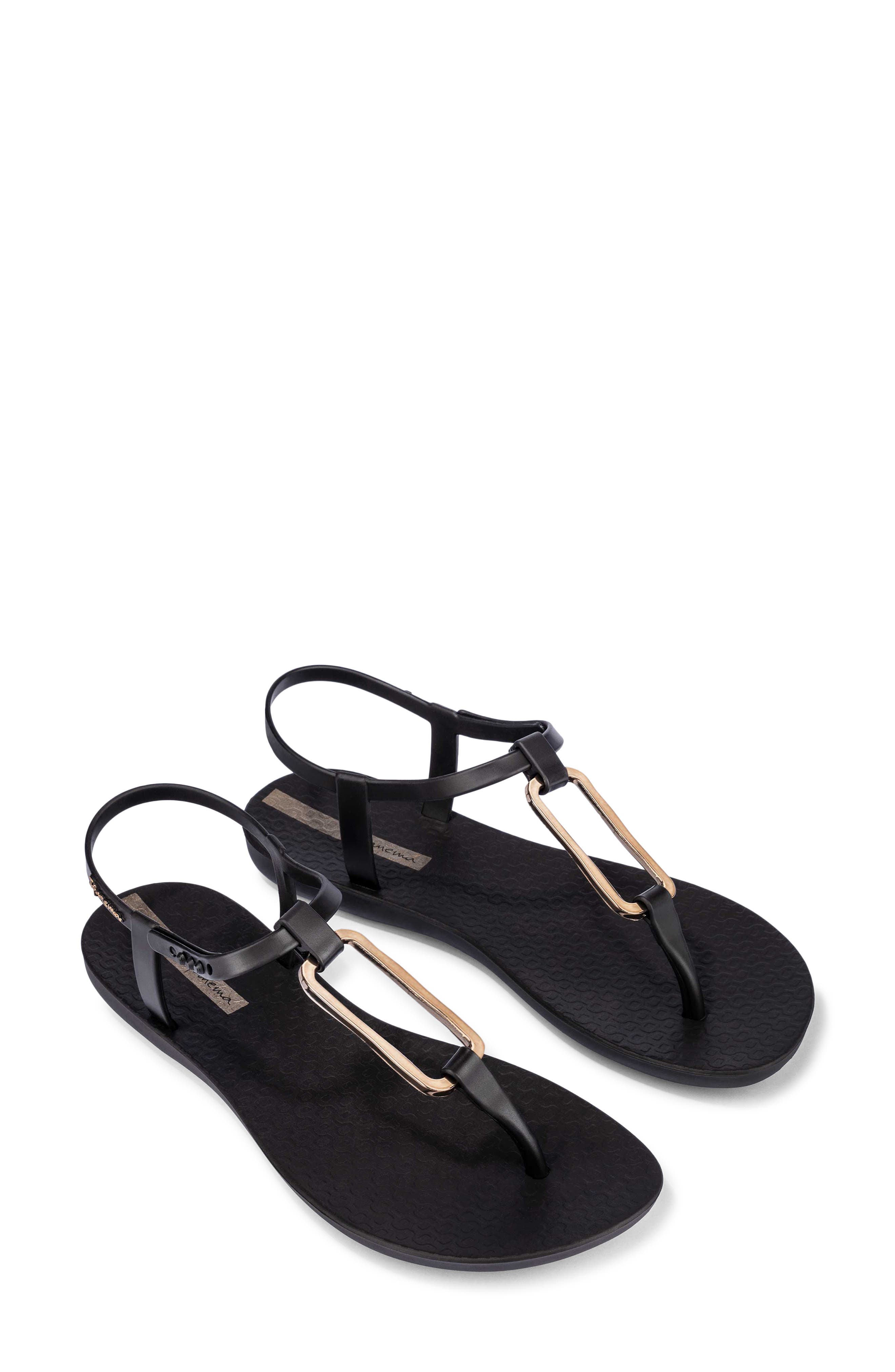 Ipanema Clas Modern Water Resistant Ankle Strap Sandal, Main, color, Black/ Gold