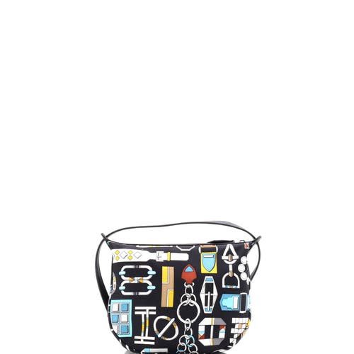 Pre-owned Hermes Hermes Sursoie To Go Pouch Printed Silk And Leather In Black