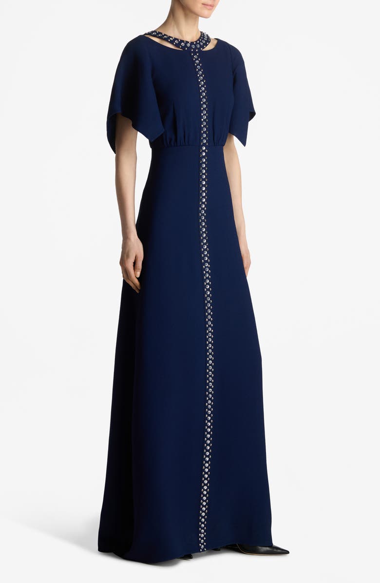 ST. JOHN Crystal Embellished Flutter Sleeve Gown, Alternate, color, 